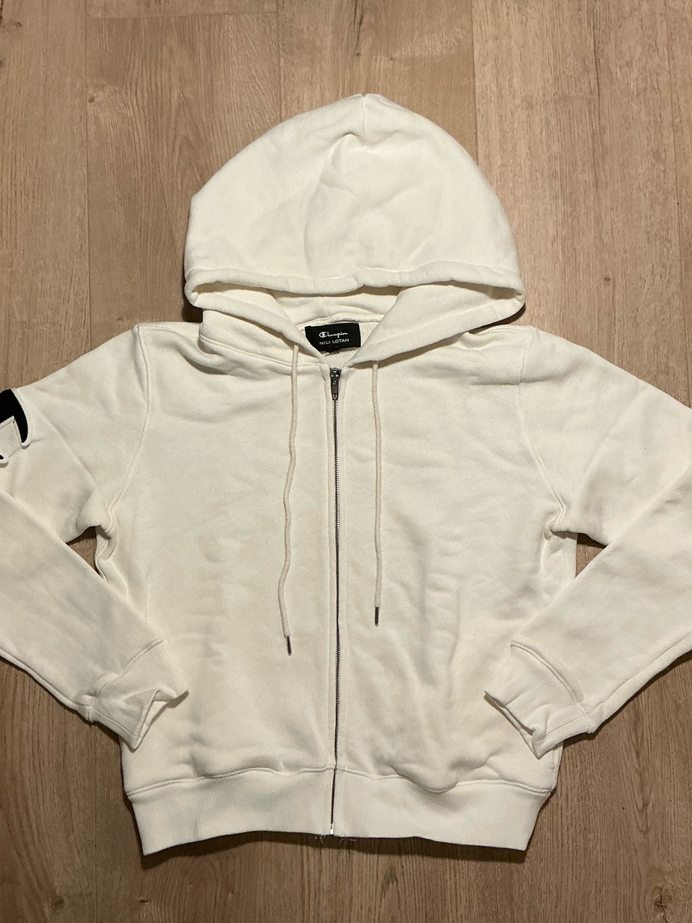 NILI LOTAN x Champion Zip Hoodie Women’s XS White Full Zip Logo Sweatshirt